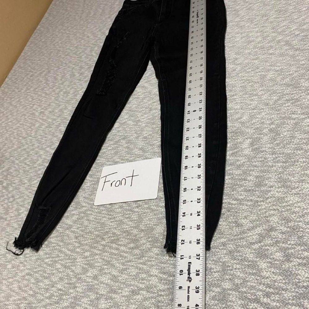 Wax Jean Black distressed skinny jeans with ripped details women 7/28. SKU-B999